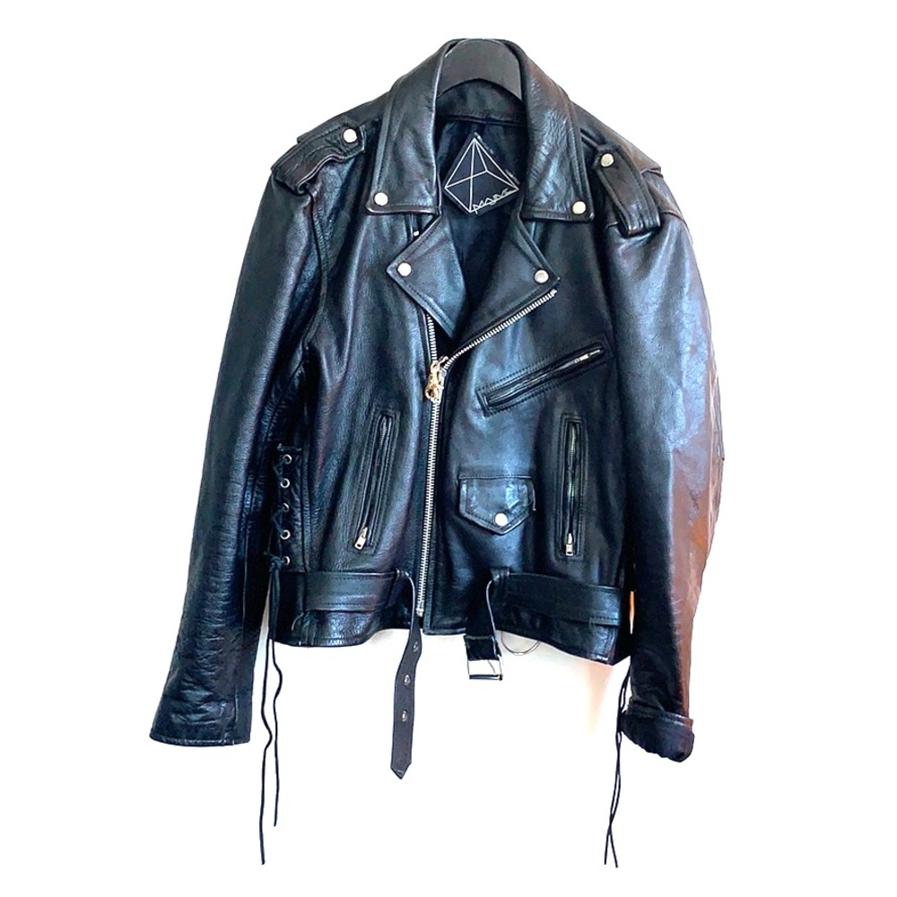 100% leather biker jacket. Crystal zipper pull